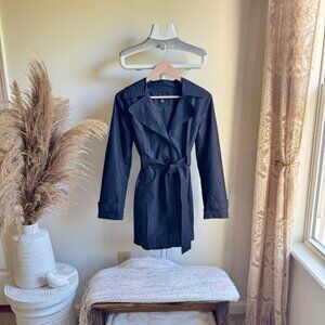 Dana Buchman Black Patterned Trench Coat